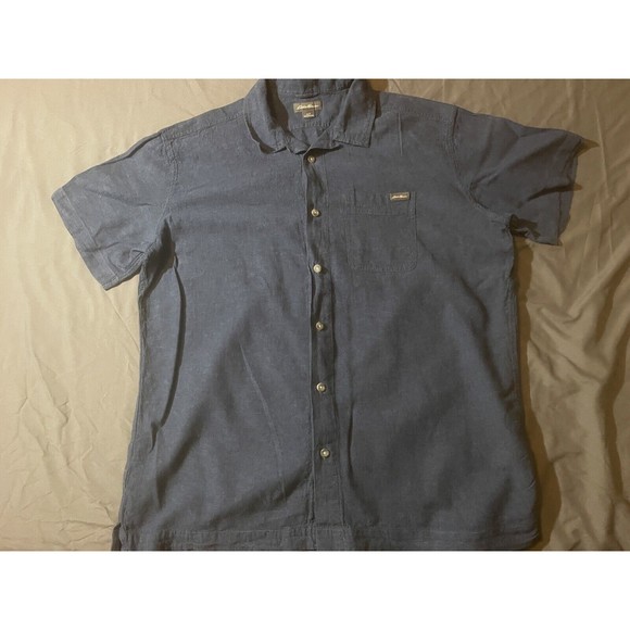 Eddie Bauer Blue Linen Cotton Buffalo USA FLAG Stars Patriot Sz Large     AG151 - Picture 3 of 9